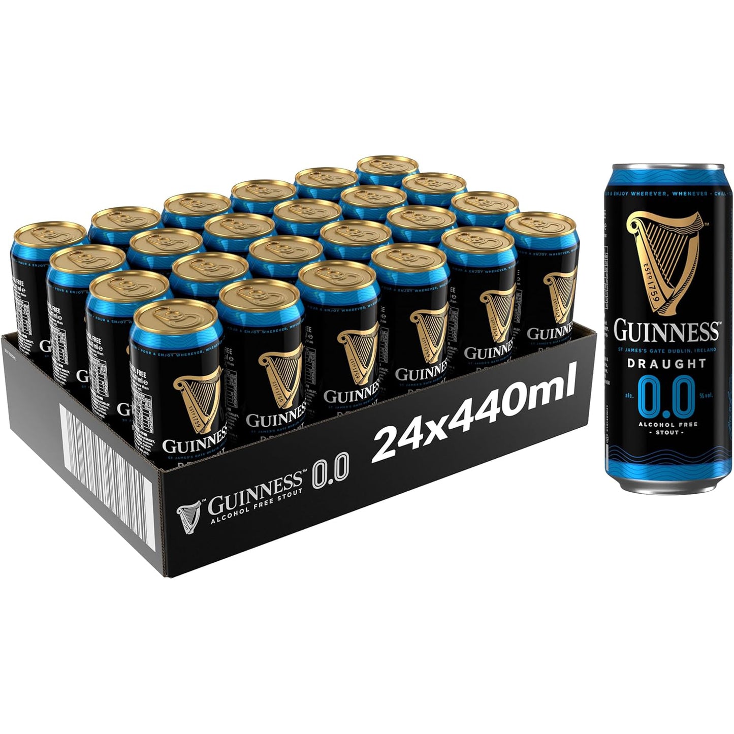 Guinness Draught 0.0% Alcohol Free Stout Cans 24 x 440ml