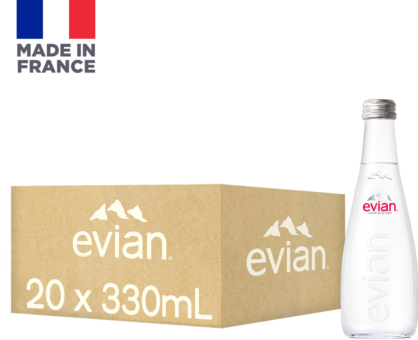 Evian Mineral Water Glass Bottles 20x 330ml