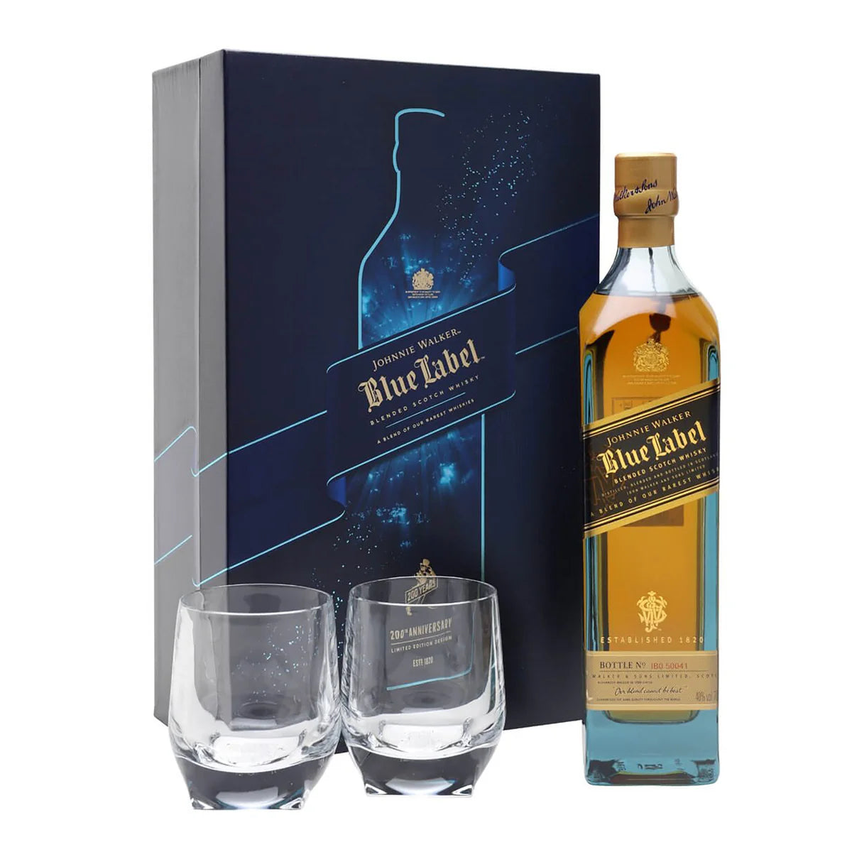 Johnnie Walker Blue Label Whisky 70cl Gift Set with Glencairn Tumblers