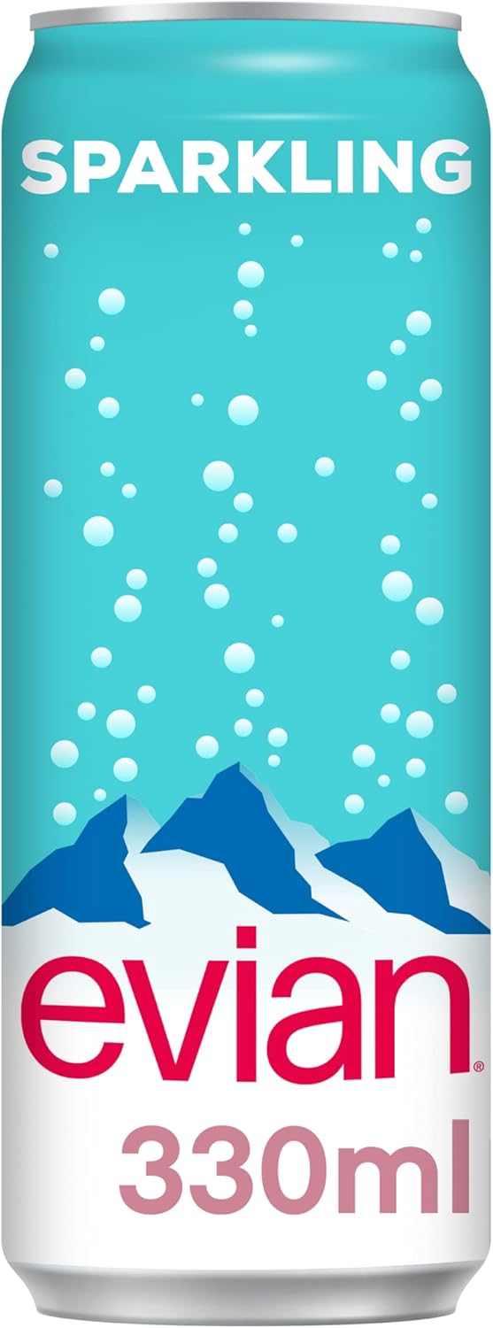 Evian Sparkling Natural Mineral Water 24x 330ml Cans