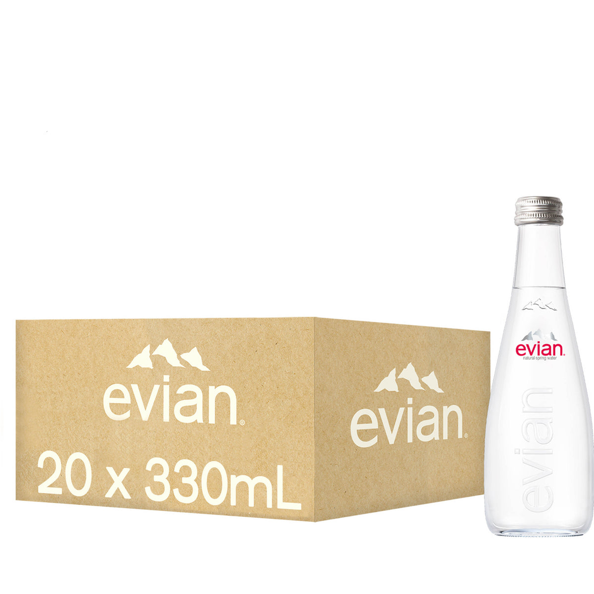 Evian Mineral Water Glass Bottles 20x 330ml