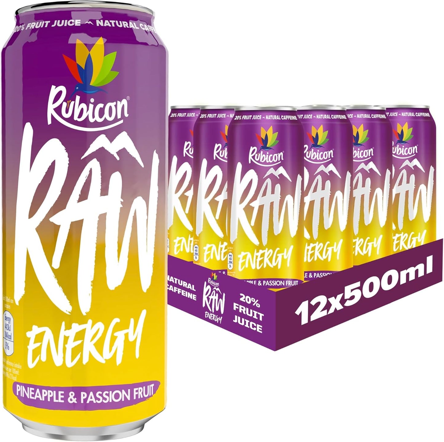 Rubicon RAW Pineapple & Passion Fruit Energy Drink 12x 500ml