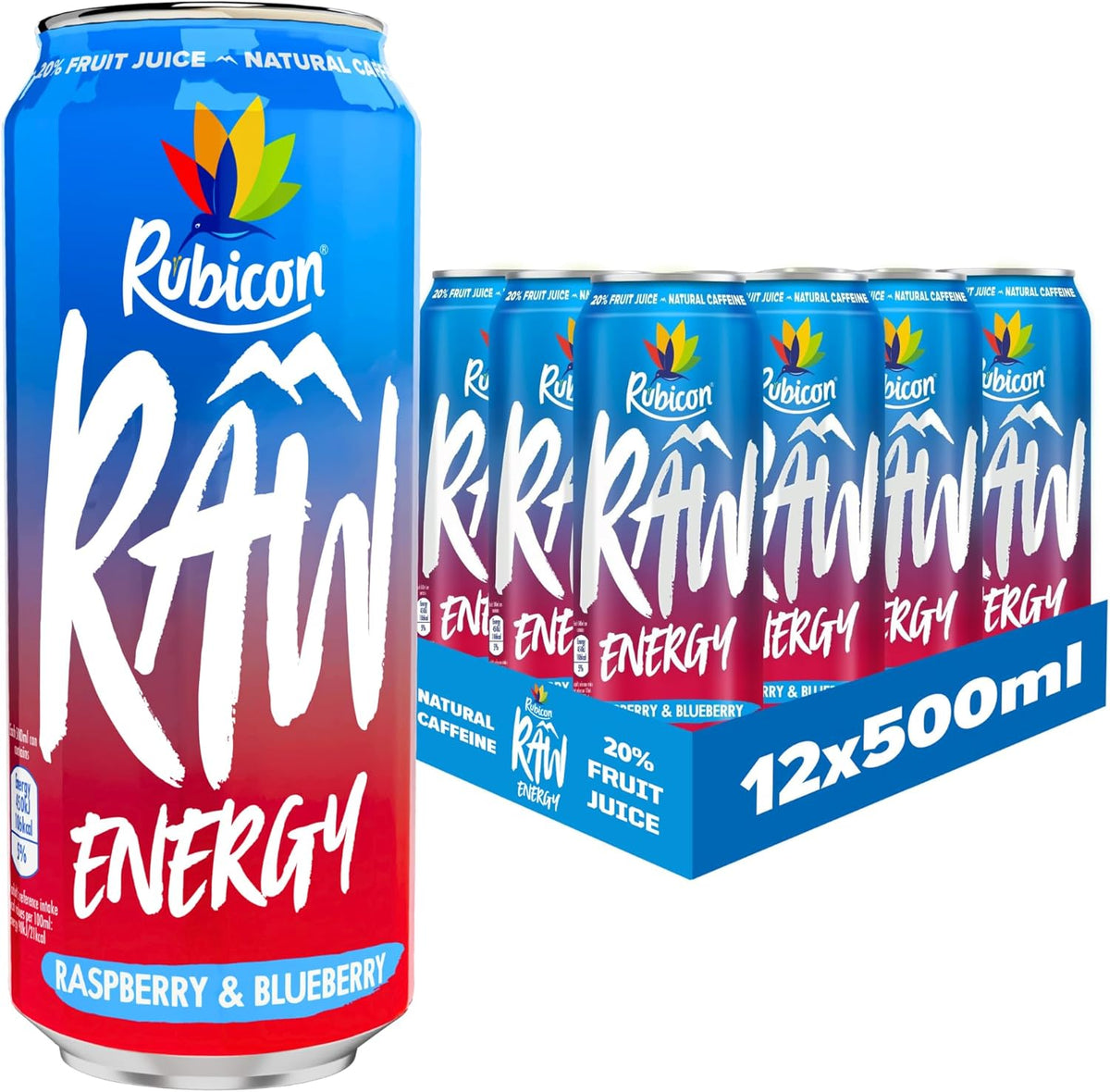 Rubicon RAW Raspberry & Blueberry Energy Drink 12x 500ml