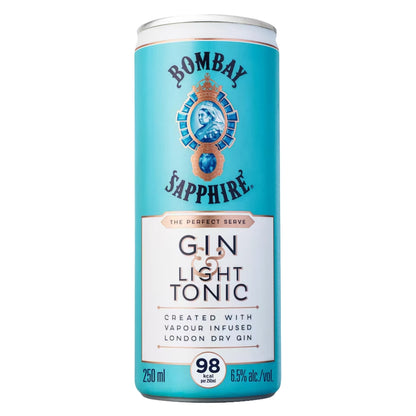 Bombay Sapphire & Light Tonic Cans 12 x 250ml
