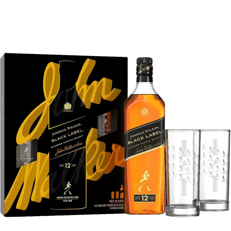 Johnnie Walker Black Label 12 Year Whisky 70cl Gift Set