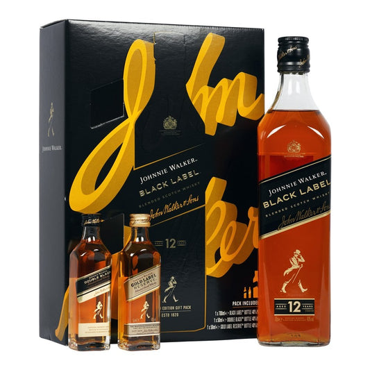 Johnnie Walker Black Label 12 Year Whisky 70cl Gift Set with Miniatures