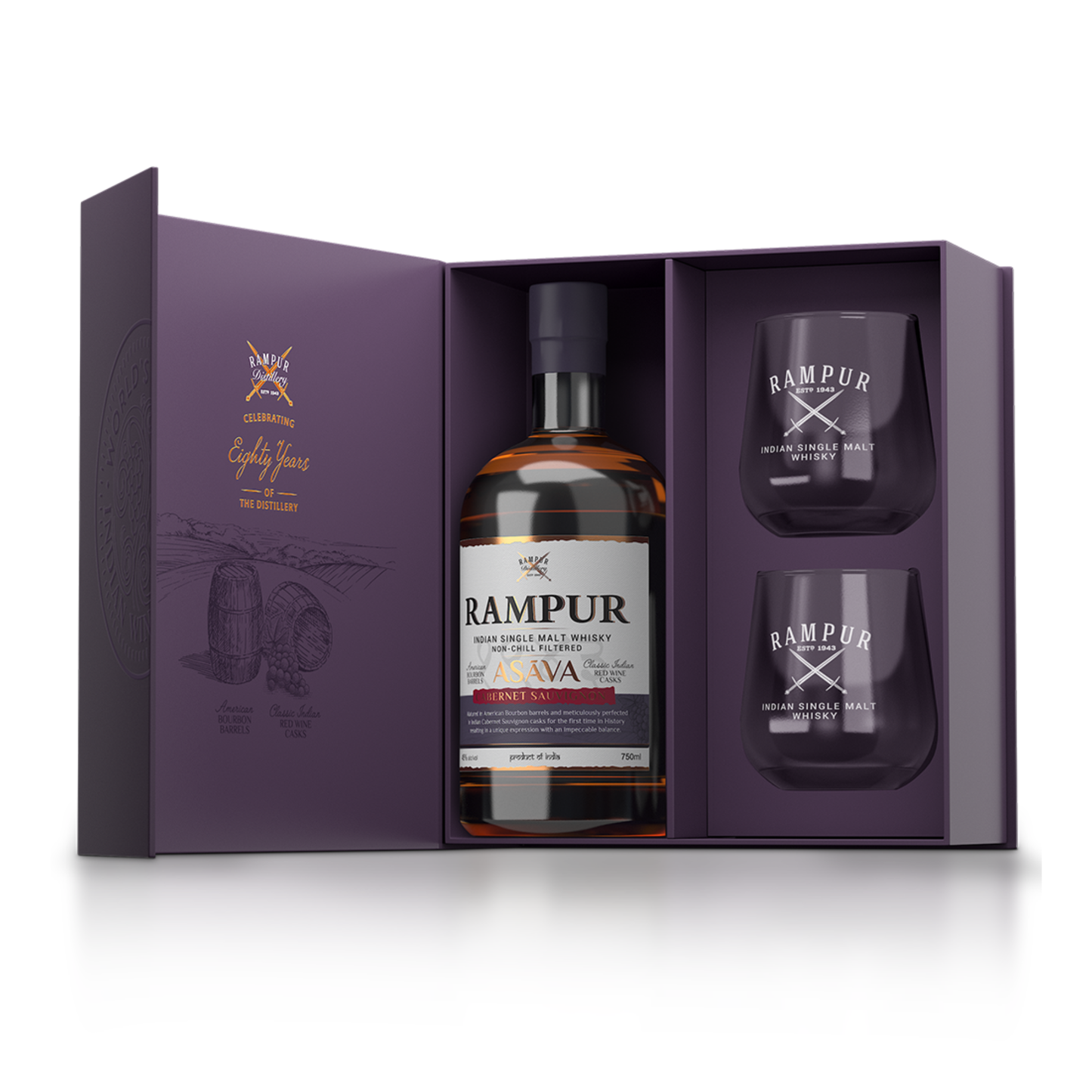 Rampur Double Cask Whisky 70cl Gift Set