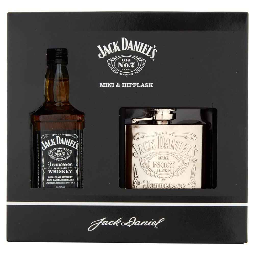 Jack Daniel's Whiskey 5cl & Hip Flask Gift Set