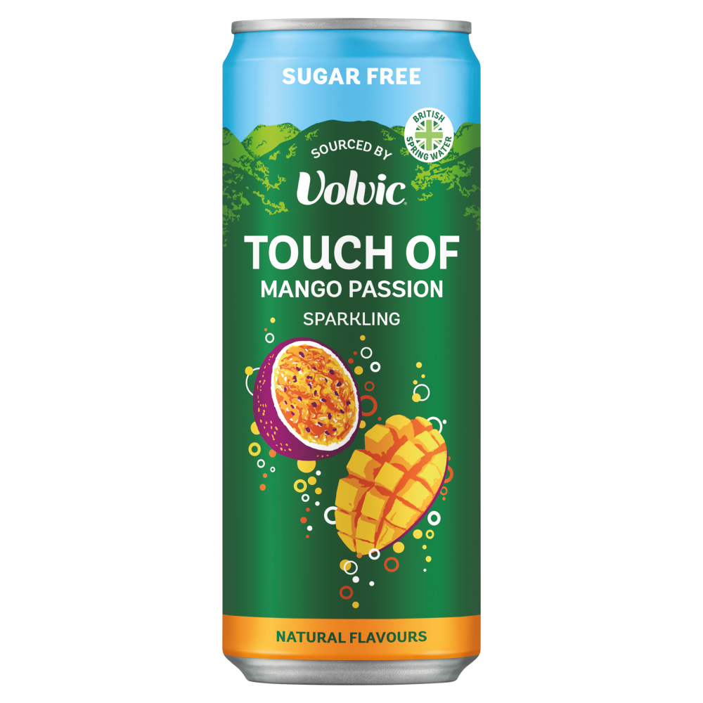 Volvic Touch of Mango Passion Flavoured Sparkling Water 12x 330ml Cans