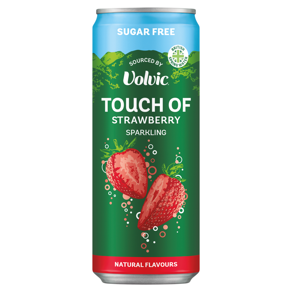 Volvic Touch of Strawberry Flavoured Sparkling Water 12x 330ml Cans